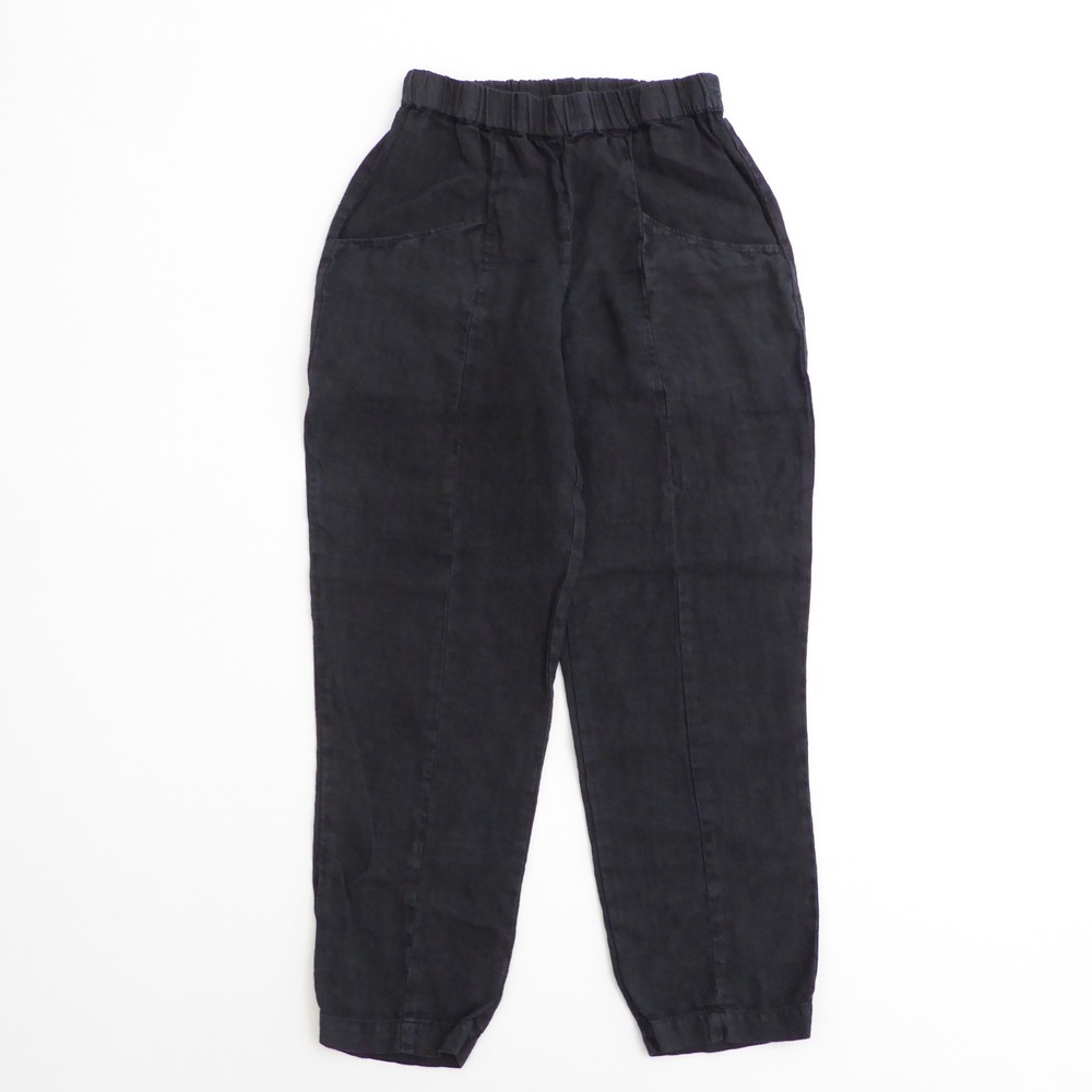 MATE Women Pants Black 100% Linen Elastic Waist Tapered Leg Ankle XS
